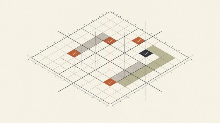Isometric diagnostic matrix and structural verification checklist illustration in Claude editorial style