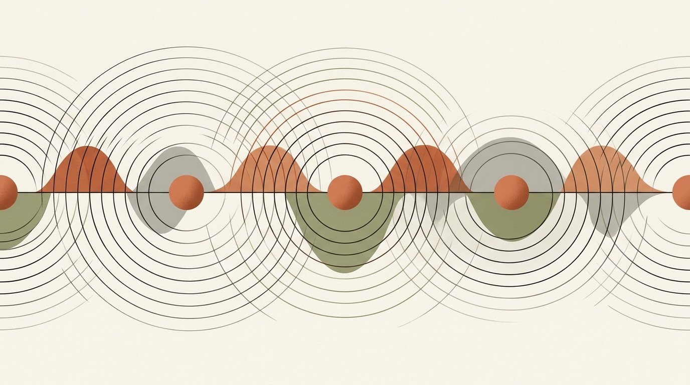 Acoustic sentiment wave harmonics and trust resonance spheres illustration in Claude editorial style